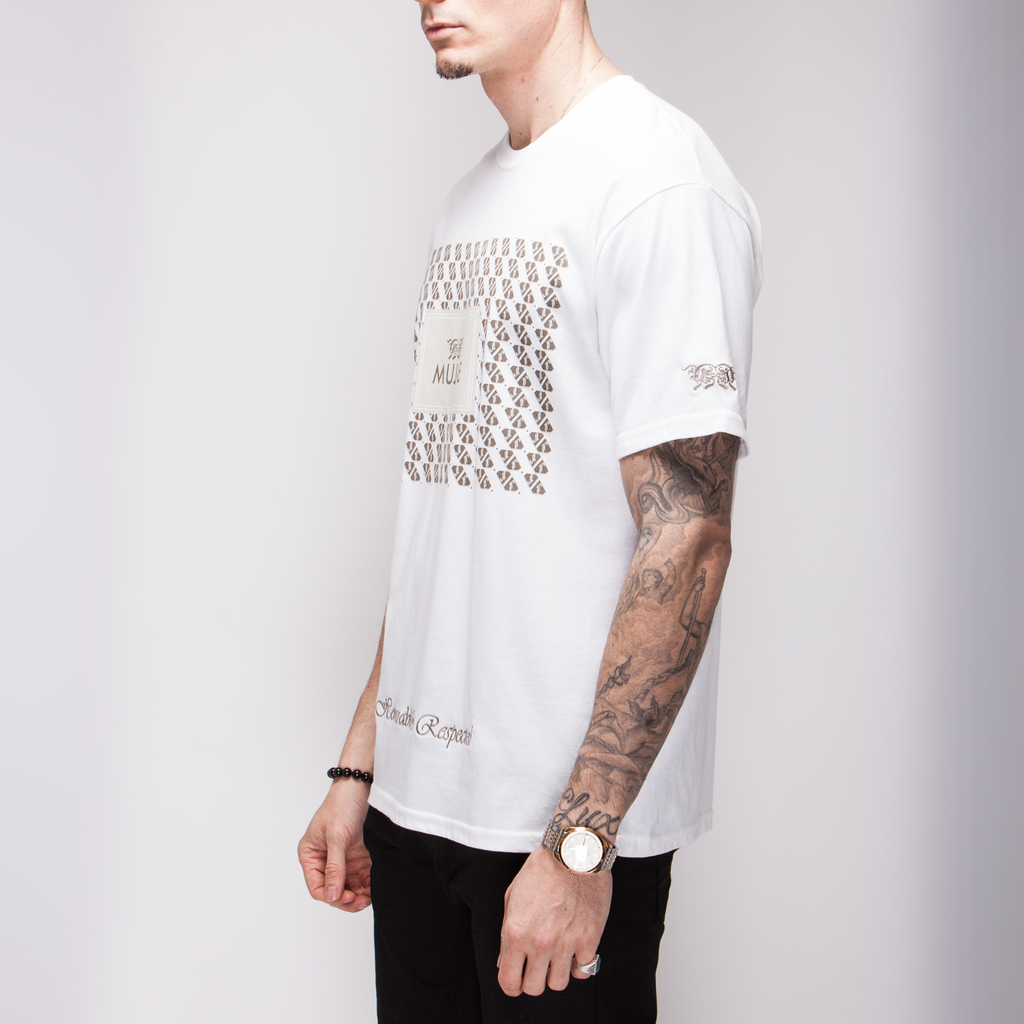 White Mujae Monogram Tee (tagline embroidery) Shirts - mujaestore