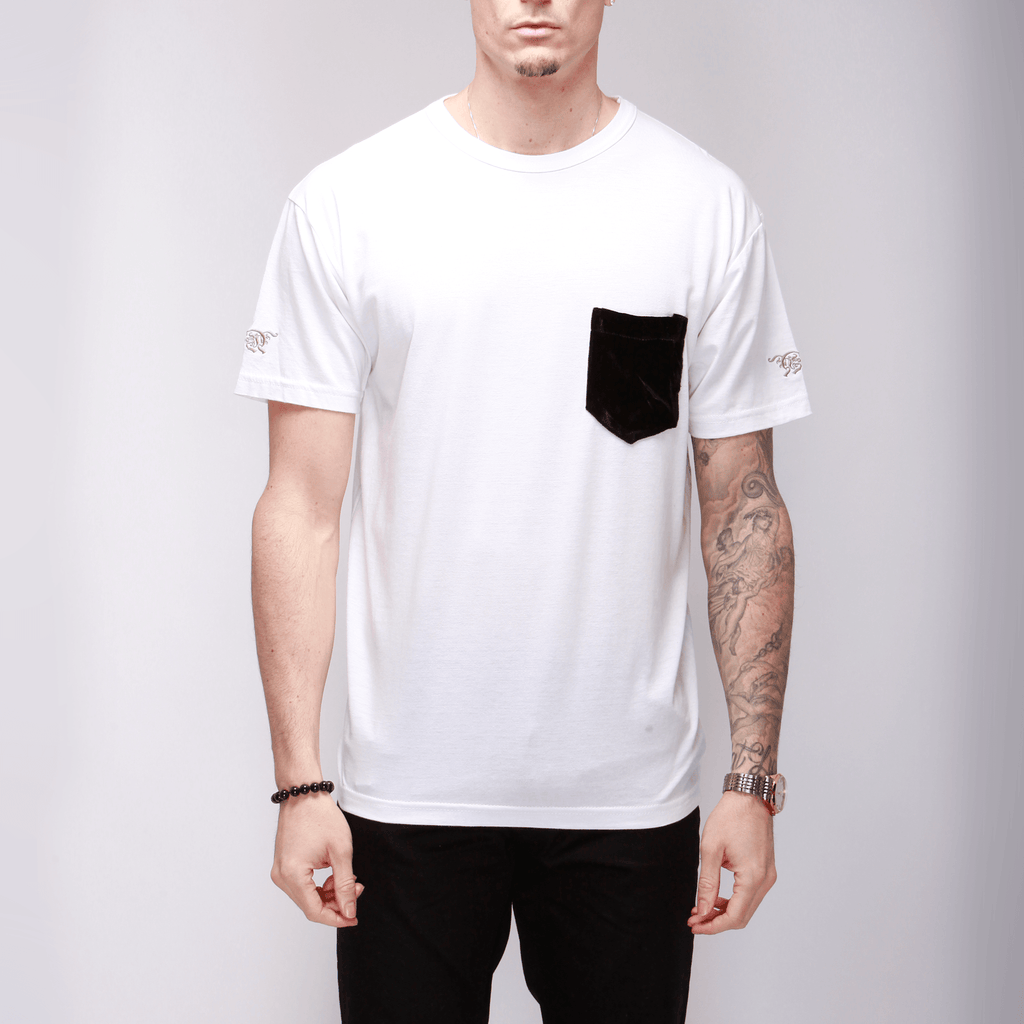 Black Cotton Tee with Silk Velvet Pocket Shirts - mujaestore