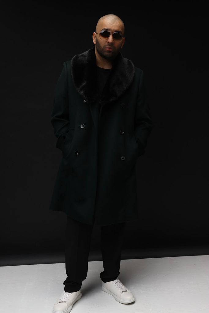 overcoat mens fur rounded Faux Fur Collar Wool Cashmere Coat – Mujae ...