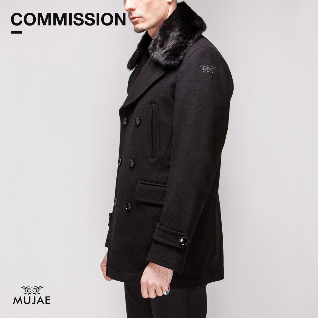 Commission - Rabbit Fur Top Collar Wool PeaCoat  Coats - mujaestore