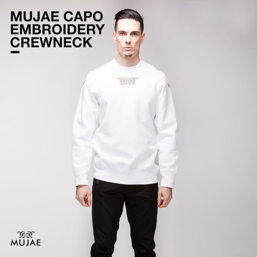 Mujae Capo Embroidery White Crewneck  (Heavy weighted cotton)  Crewnecks - mujaestore